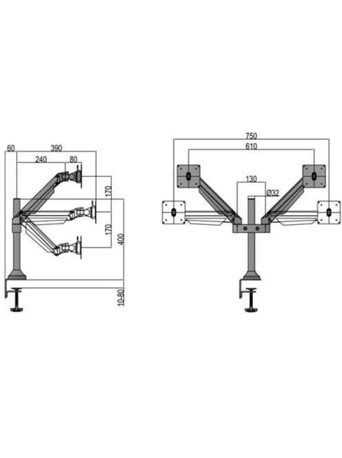 MULTIBRACKETS 2 karos asztali konzol, M VESA Gas Lift Arm Dual White (15-32", max.VESA: 100x100 mm, 10 kg)