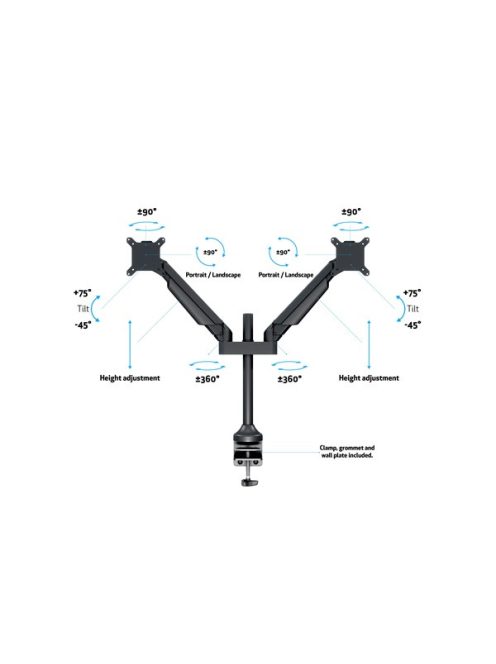 MULTIBRACKETS 2 karos asztali konzol, M VESA Gas Lift Arm Dual Black (15-32", max.VESA: 100x100 mm, 10 kg)