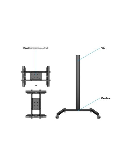 MULTIBRACKETS Gurulós padlóállvány, M Display Stand 180 Single Black (24-65", max.VESA: 700x400 mm, 50kg)