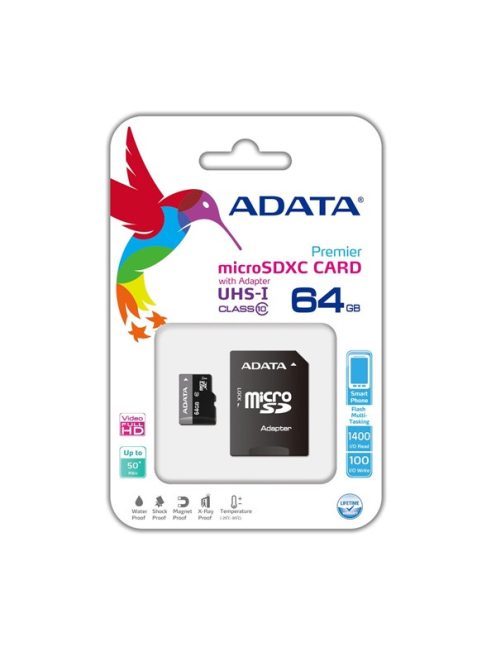 ADATA Memóriakártya MicroSDXC 64GB + Adapter UHS-I CL10 (50/10)