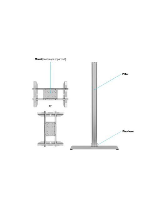 MULTIBRACKETS Padlóállvány, M Display Stand 180 Single Silver w. Floorbase (24-65", max.VESA: 700x400 mm, 50 kg)