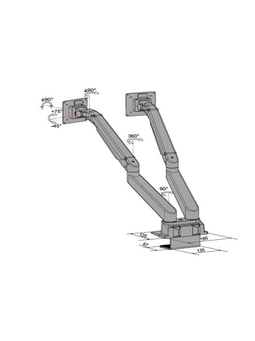 MULTIBRACKETS Gaslift asztali rögzítő kétkaros konzol, 15-32",  fehér