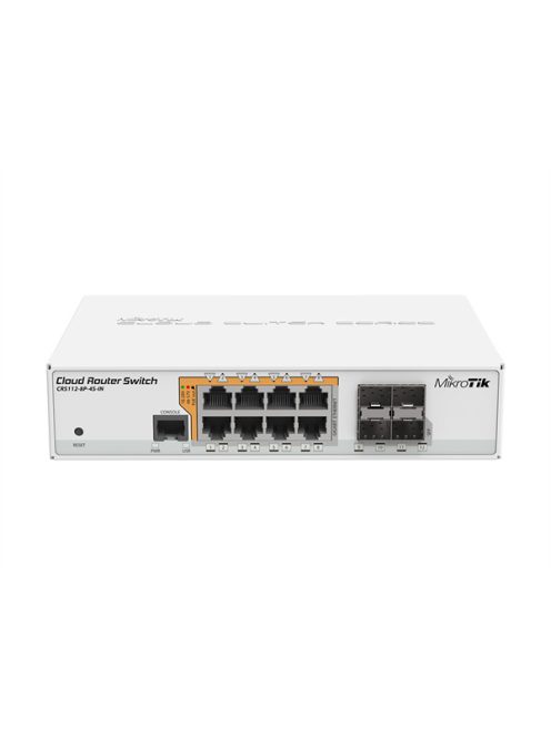 MIKROTIK Cloud Router Switch 8x1000Mbps (POE) + 4x1000Mbps SFP, Asztali, Rackes- CRS112-8P-4S-IN