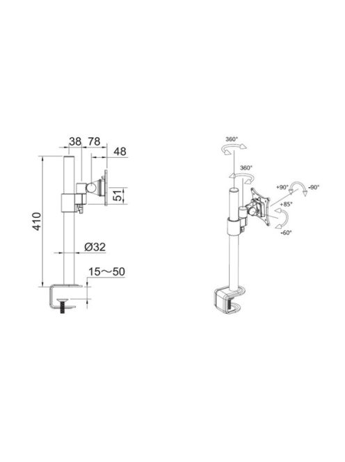 MULTIBRACKETS Asztali konzol, M VESA Deskmount Officeline Single White (for LCD display, 15-30", max.VESA: 100x100mm)