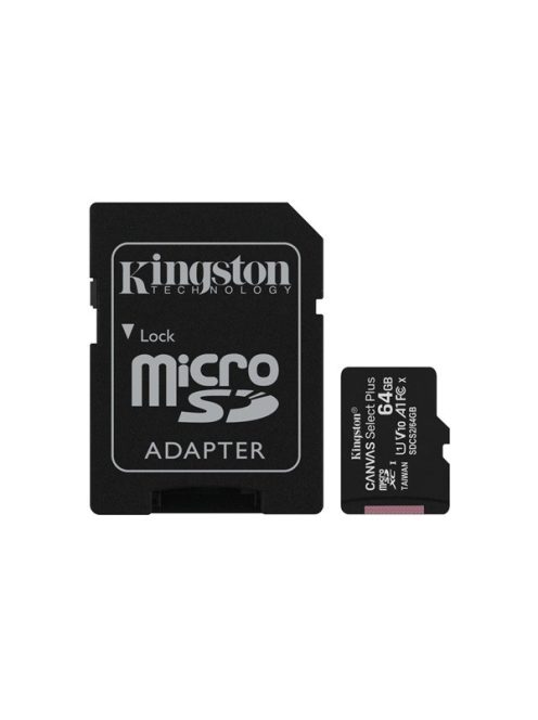 KINGSTON Memóriakártya MicroSDXC 64GB Canvas Select Plus 100R A1 C10 + Adapter