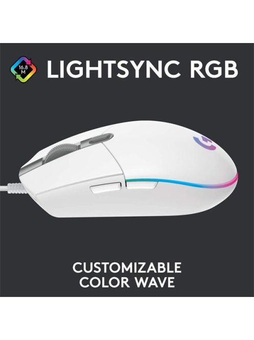 LOGITECH Egér - G203 Lightsync RGB Vezetékes Gaming, Fehér