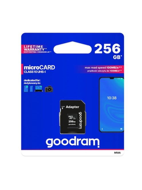 GOODRAM Memóriakártya SDXC 256GB CL10 UHS-I + adapter