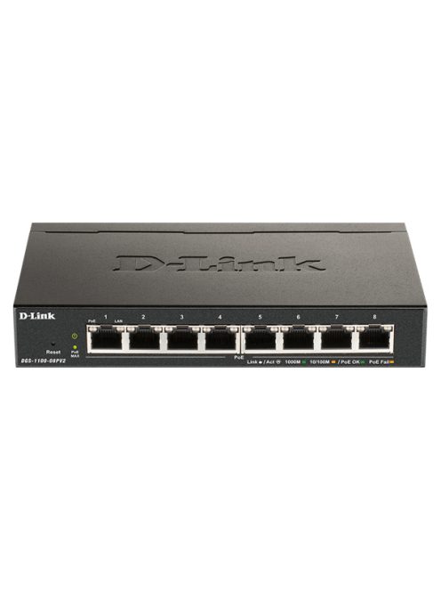 D-LINK Switch 8x1000Mbps Fémházas Asztali Menedzselhető, DGS-1100-08V2/E