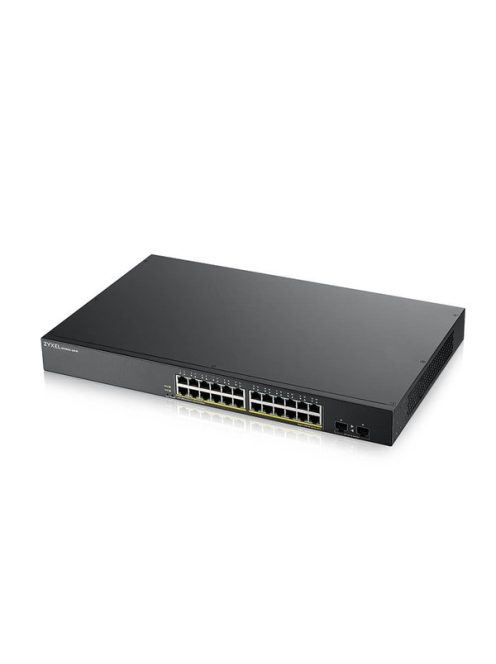 ZYXEL Switch 24x1000Mbps (24xPOE) + 2xGigabit SFP, Fémházas Menedzselhető (24GbE port), GS1900-24HPV2-EU0101F