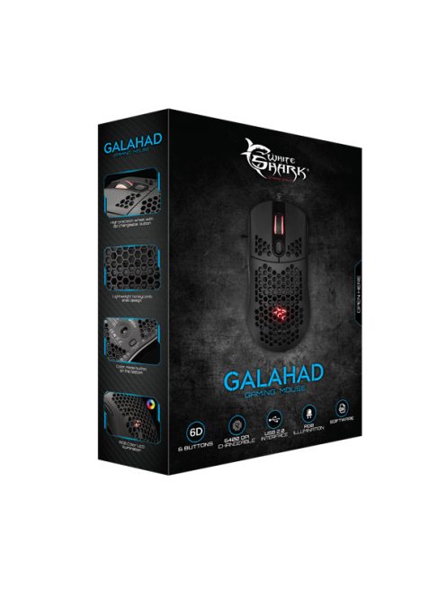 WHITE SHARK GM-5007B GALAHAD gamer egér, fekete, 6400 dpi