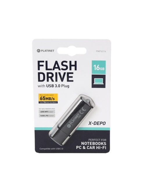 PLATINET Pendrive 16GB, X-Depo, USB 3.0, fekete