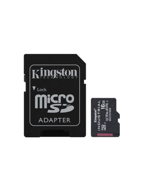 KINGSTON Memóriakártya MicroSDHC 16GB Industrial C10 A1 pSLC + Adapter