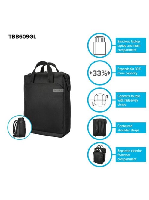 TARGUS Notebook hátizsák TBB609GL, 15-16” Work+™ Convertible Daypack - Black