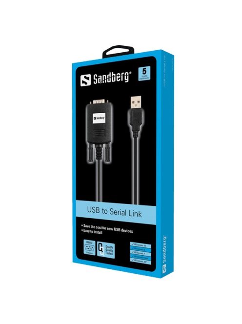 SANDBERG USB-adapter, USB to Serial Link (9-pin), Fekete