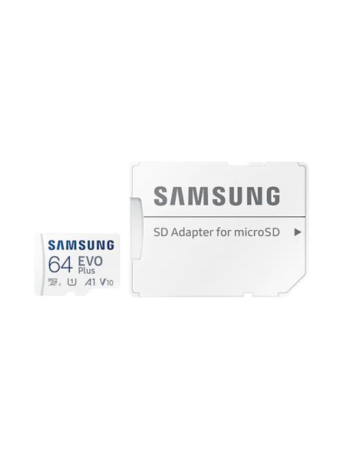 SAMSUNG Memóriakártya, EVO Plus microSD kártya (2021) 64GB, CLASS 10, UHS-1, U1, V10, A1, + Adapter, R130/W
