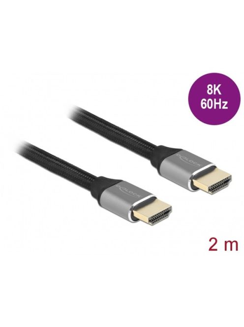 DELOCK kábel HDMI male / male összekötő 48 Gbps 8K 60Hz tanúsítvánnyal 2m szürke