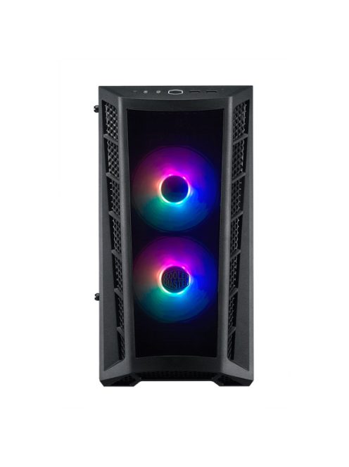 COOLER MASTER Ház Mini Tower ATX MASTERBOX MB320L ARGB + Kontroller,2db Ventilátorral,Tápegység nélkül, Üvegfalú, fekete