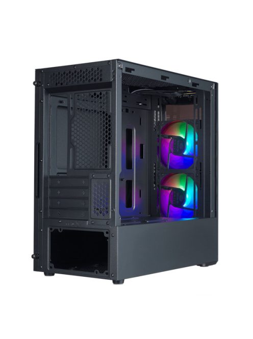 COOLER MASTER Ház Mini Tower ATX MASTERBOX MB320L ARGB + Kontroller,2db Ventilátorral,Tápegység nélkül, Üvegfalú, fekete