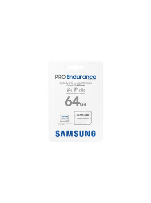 SAMSUNG Memóriakártya, PRO Endurance microSD kártya 64GB, CLASS 10, UHS-I (SDR104), + SD Adapter, R100/W30