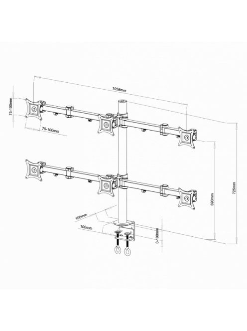 SBOX LCD-352/6 Asztali 6-os monitor tartó konzol, dönthető, forgatható, 13"-27", 100x100, max 8 kg