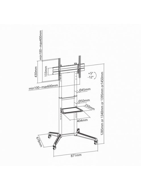 SBOX FS-400 Gurulós konzol, konferencia állvány, 32"-70", 200x200 - 600x600, max 40 kg
