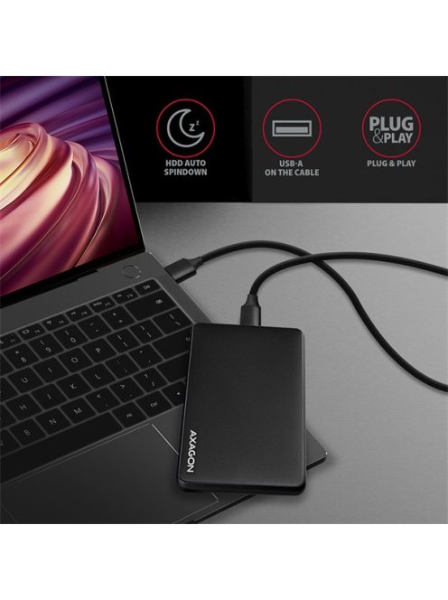 AXAGON EE25-SL USB 3.2 csavar nélküli külső ház HDD/SSD, fekete