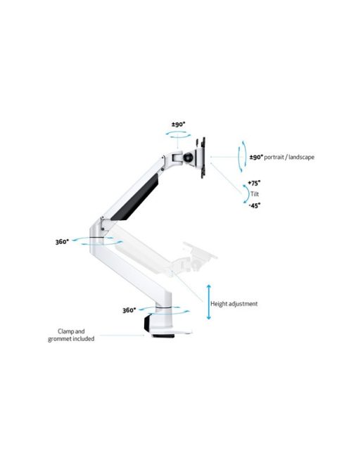 MULTIBRACKETS Asztali konzol, M VESA Gas Lift Arm Single White HD (15-34", max.VESA: 100x100 mm, 21 kg)