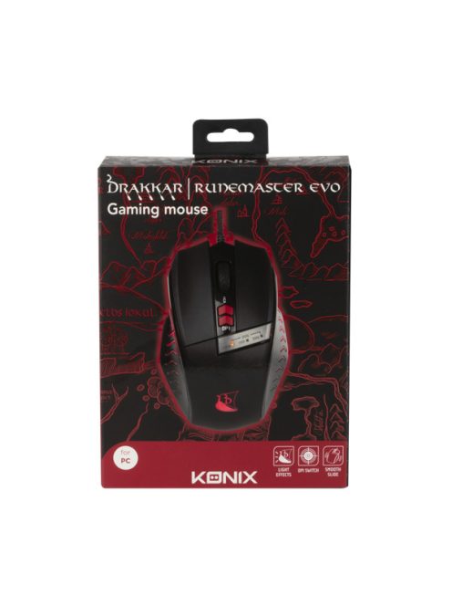 KONIX - DRAKKAR PC Runemaster Evo Egér Vezetékes Gaming 2500DPI, Fekete-Piros