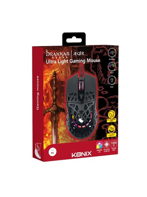 KONIX - DRAKKAR PC Aegir Ultra Egér Vezetékes Gaming 10000DPI, Fekete RGB