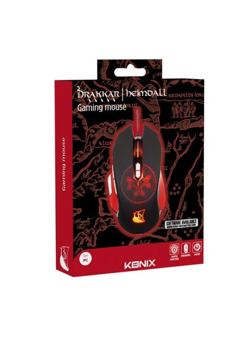 KONIX - DRAKKAR PC Heimdall Egér Vezetékes Gaming 4000DPI, Fekete-Piros