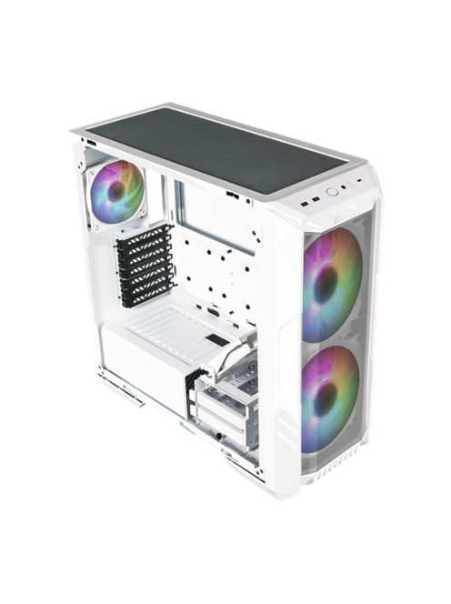 COOLER MASTER Ház Midi ATX HAF 500 ARGB + 4db Ventilátor, Tápegység nélkül, Üvegfalú, fehér