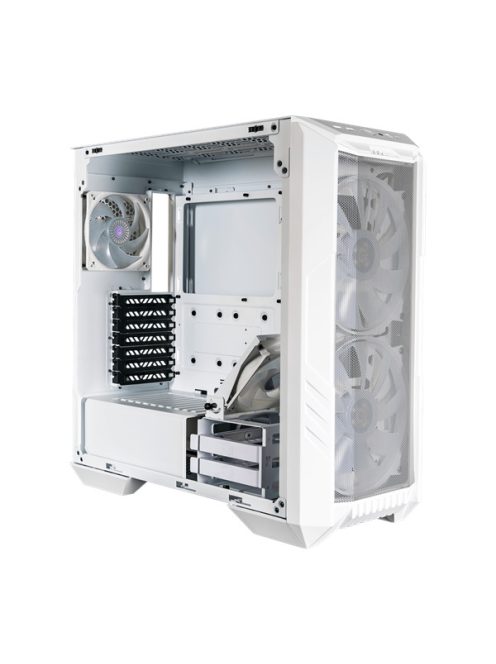 COOLER MASTER Ház Midi ATX HAF 500 ARGB + 4db Ventilátor, Tápegység nélkül, Üvegfalú, fehér