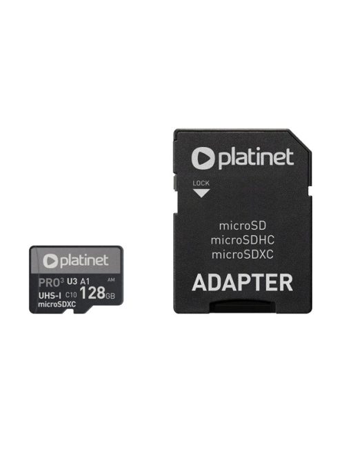 PLATINET Memóriakártya, PRO, microSDXC 128GB class10 U3 90MB/s + ADAPTER