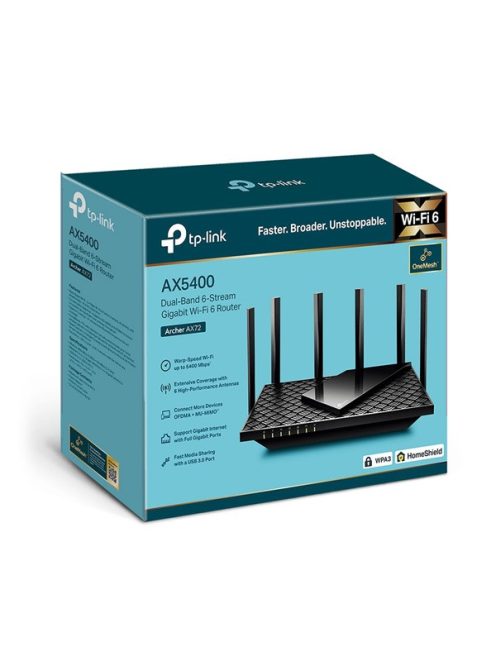 TP-LINK Wireless Router Dual Band AX5400 Wifi 6 1xWAN(1000Mbps) + 4xLAN(1000Mbps) + 1xUSB 3.0, Archer AX72 Pro