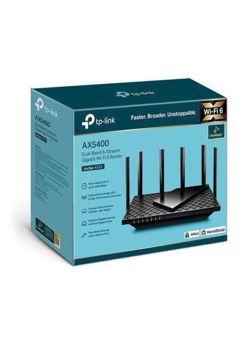 TP-LINK Wireless Router Dual Band AX5400 1xWAN(1000Mbps) + 4xLAN(1000Mbps) + 1xUSB 3.0, Archer AX72 Pro