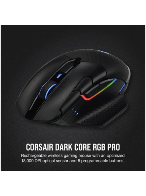CORSAIR Vezetékes/Vezeték Nélküli Egér Gaming, DARK CORE RGB PRO, 8 programozható gomb, RGB, 18000dpi, fekete
