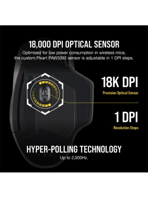 CORSAIR Vezetékes/Vezeték Nélküli Egér Gaming, DARK CORE RGB PRO, 8 programozható gomb, RGB, 18000dpi, fekete