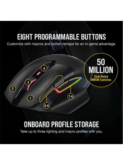 CORSAIR Vezetékes/Vezeték Nélküli Egér Gaming, DARK CORE RGB PRO, 8 programozható gomb, RGB, 18000dpi, fekete