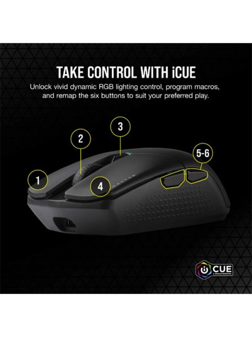 CORSAIR Vezetékes/Vezeték Nélküli Egér Gaming, KATAR ELITE, 6 programozható gomb, RGB Világítás, 26000dpi, fekete
