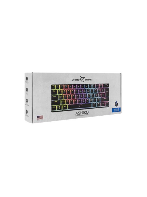 WHITE SHARK GK-2202B/BL-US ASHIKO angol 60%-os fekete mechanikus (kék switch) gamer billentyűzet