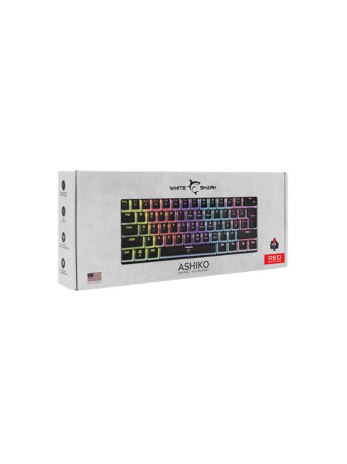 WHITE SHARK GK-2202B/R-US ASHIKO angol 60%-os fekete mechanikus (piros switch) gamer billentyűzet