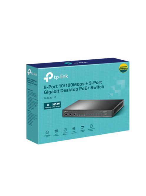 TP-LINK Switch 8x100Mbps(8xPOE+) + 2x1000Mbps + 1xGigabit SFP, TL-SL1311P