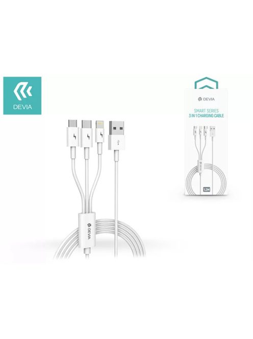 Devia Smart Series 3in1, 10W Lightning/microUSB/USB-C (Type-C) - töltőkábel, fehér, 1,2m