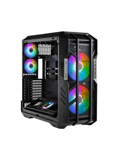 COOLER MASTER Ház ATX HAF 700 + 5db Ventilátor + ARGB Gen2 Kontroller + HUB, Tápegység nélkül, Üvegfalú, fekete