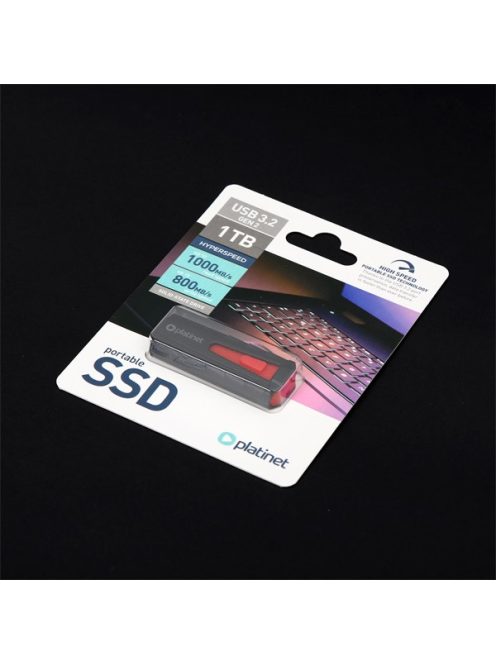 PLATINET SSD hordozható USB 3.2, 1053 MB/s olvasás, 890 MB/s írás, fekete