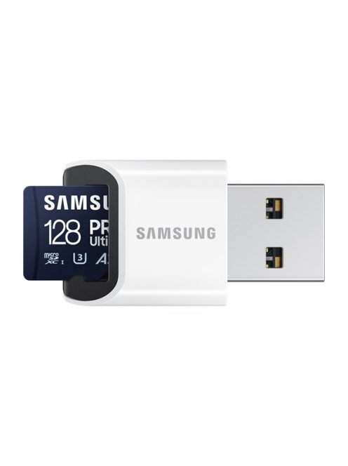 SAMSUNG Memóriakártya, PRO Ultimate microSD with Reader 128GB, Class 10, V30, A2, Grade 3 (U3), R200/W130, +Adapter