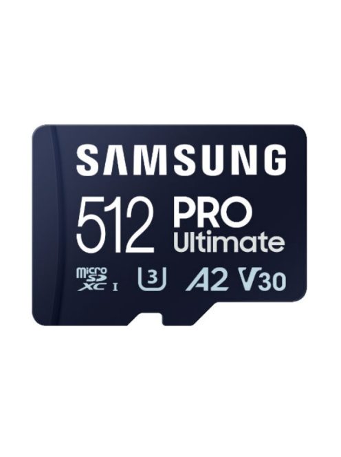 SAMSUNG Memóriakártya, PRO Ultimate microSD with Reader 512GB, Class 10, V30, A2, Grade 3 (U3), R200/W130, +Adapter