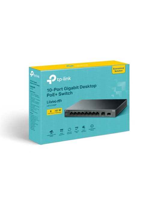TP-LINK Switch 10x1000Mbps (8xPOE+) Fémházas Asztali, LS1210GP
