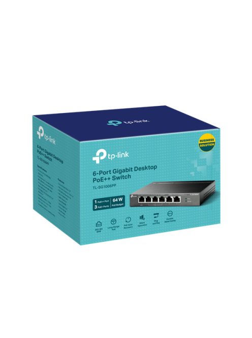 TP-LINK Switch 6x1000Mbps(3xPOE+ + 1xPOE++) Fémházas Asztali, TL-SG1006PP