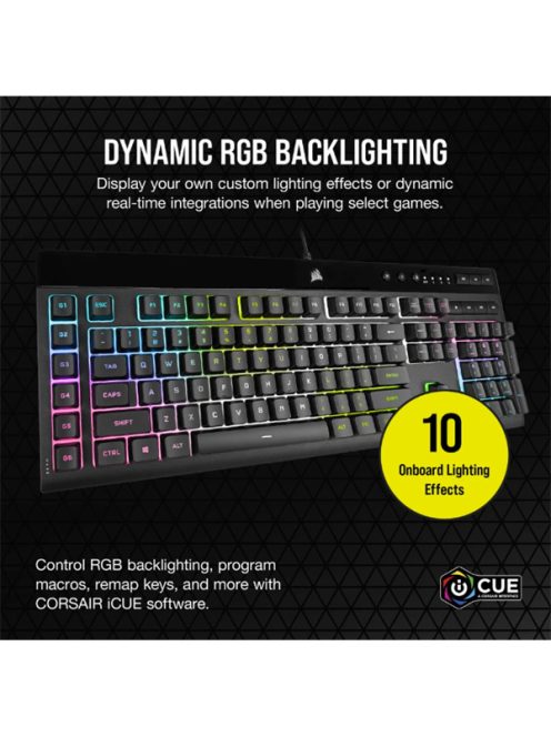 CORSAIR Vezetékes Billentyűzet Gaming, K55 RGB PRO XT, 6 programozható billentyű, Cseppálló, Csuklótámasz, US, fekete